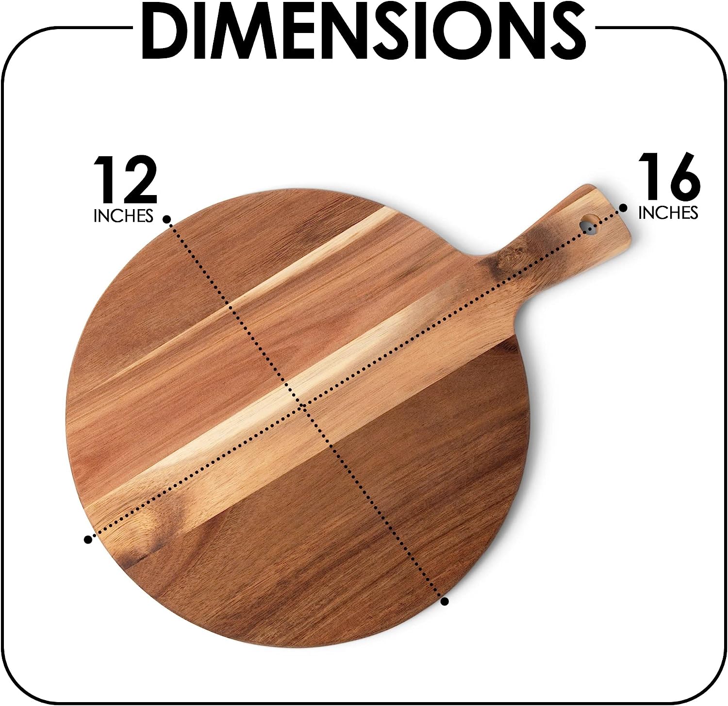 Premium Acacia Cutting Board with Handle - Wooden Chopping Board for Kitchen (12"x16") Round Acacia Paddle Cutting Boards for Meat, Bread, Serving Board, Cheese, Vegetables & Fruits.
