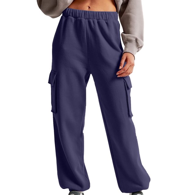 Susanny Pantalon de Survêtement Petite Taille Bas Resserré Poches à Cordon Jambe Droite Taille Haute Pantalon de Survêtement Femme Grande Taille Chandails en Molleton Mignons Confortables Cargo Ample Pantalon Décontracté Évasé Jogger