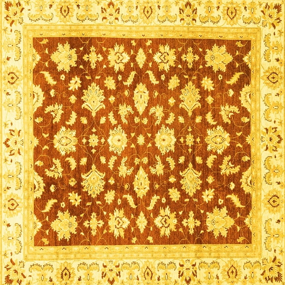 Ahgly Company Machine Washable Indoor Square Oriental Yellow Traditional Area Rugs, 6' Square