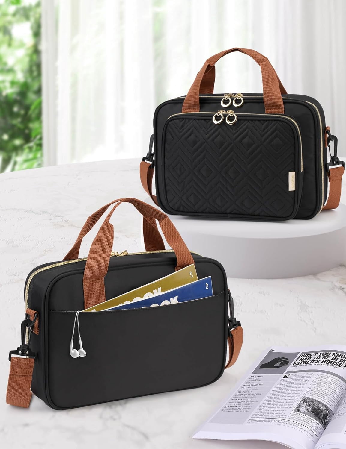 Bible Cover Case for Women, Large Bible Bag Carrying Case with Shoulder Strap, Bible Study Supplies Bible Journaling Kit Book Carrying Case with Bible Highlighters Tabs Gift for Lady (Black)