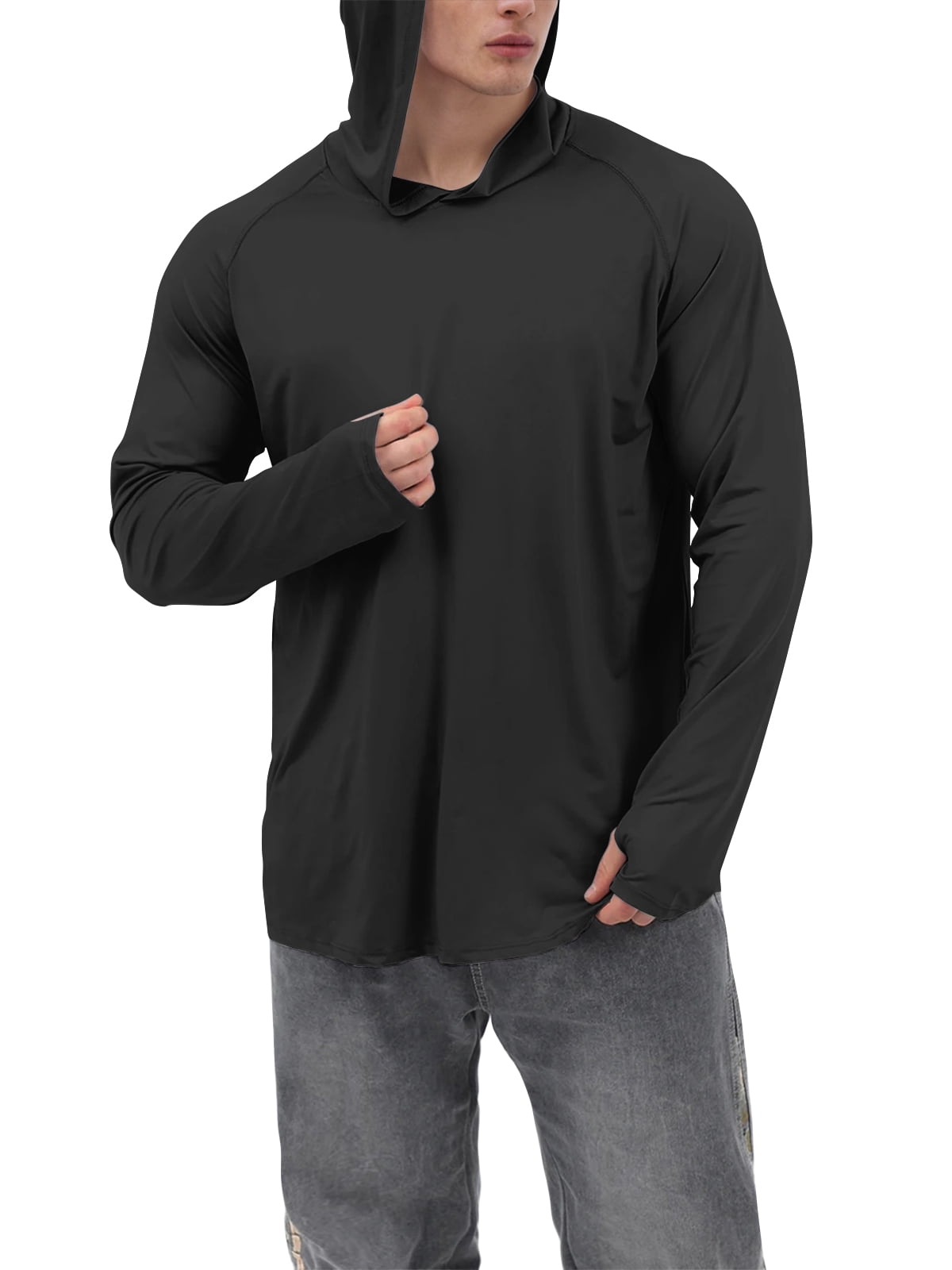 Sanmadrola Mens UPF 50+ Sun Protection Hoodie Fishing Shirts for Men Long Sleeve SPF Hiking Running Workout Thumbhole Shirt Hooded Quick Dry Lightweight