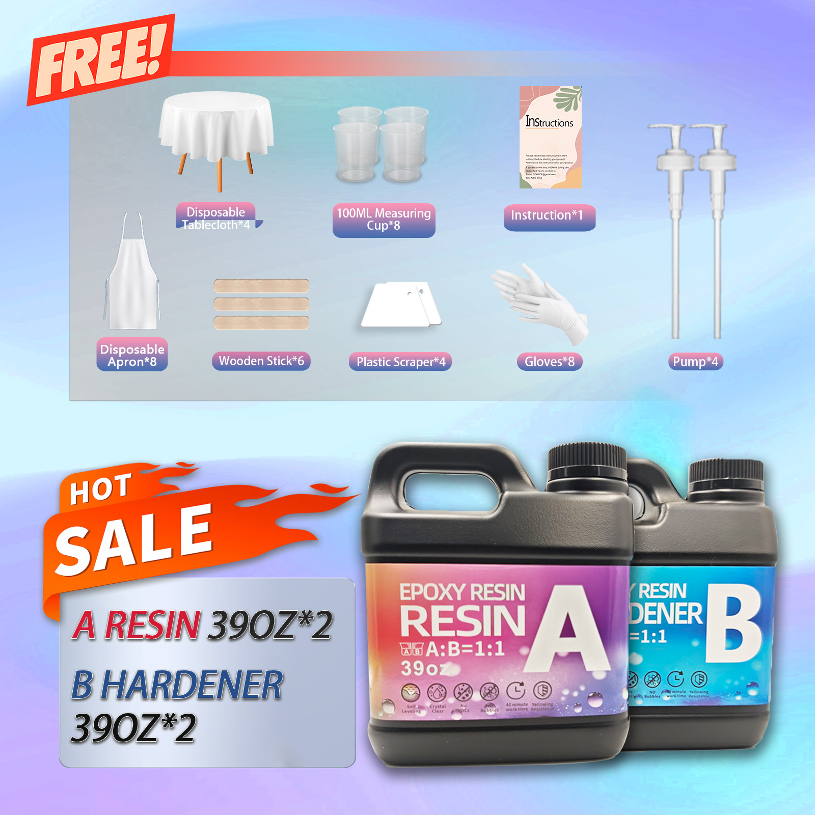 Epoxy Resin Kit 234OZ，Newly Formulated Crystal Clear Epoxy Resin, Strong, Bubble-Free, Anti-Yellowing Art Resin That, Suitable for Casting, DIY, Molds, Jewelry, Easy to Mix 1:1 Ratio