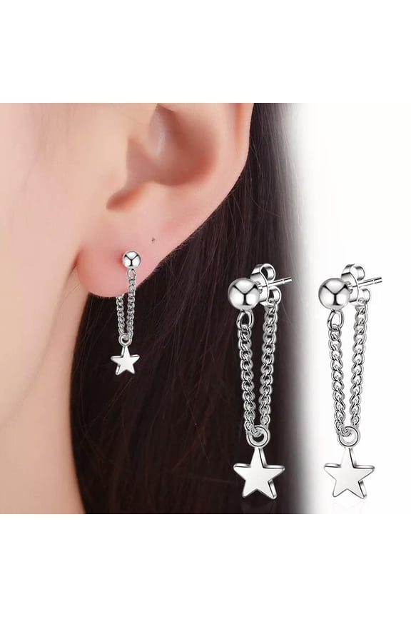Women 925 Silver Star Dangle Drop Stud Earrings Fashion Jewelry