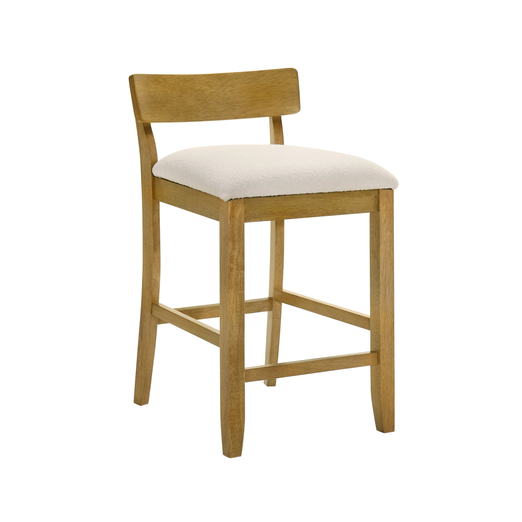 Merie Modern Transitional Wood Counter Height Kitchen Bar Stool in Amber Glow Finish with White Boucle Fabric Upholstered Seat