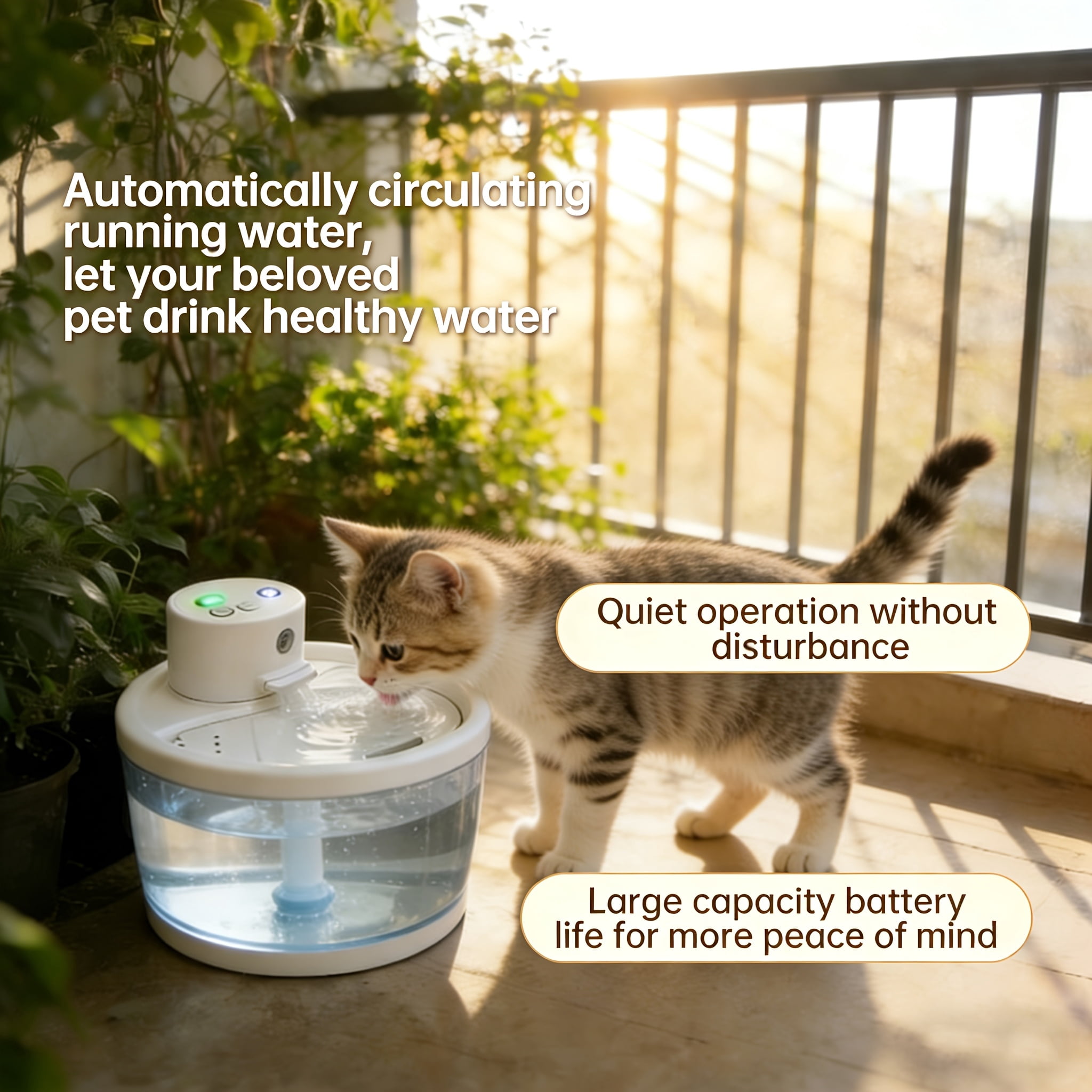 Smart USB Cat Water Fountain - Rechargeable Battery-Free Pet Dispenser with Quiet Circulating Water System for Cats & Small Dogs