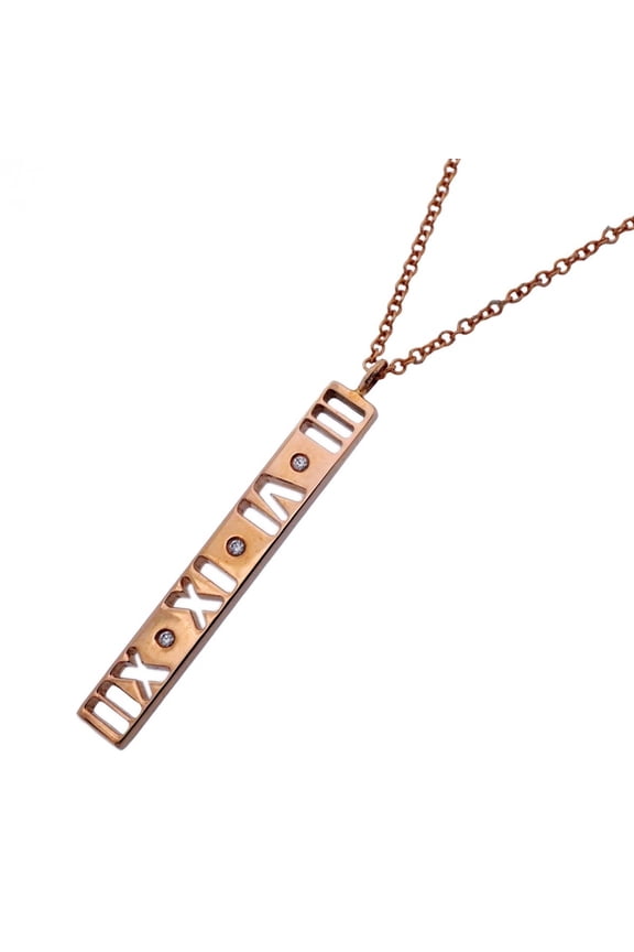 Pre-Owned Tiffany Atlas Bar 3PD Necklace in 18K Pink Gold with Diamonds for Women (Good)