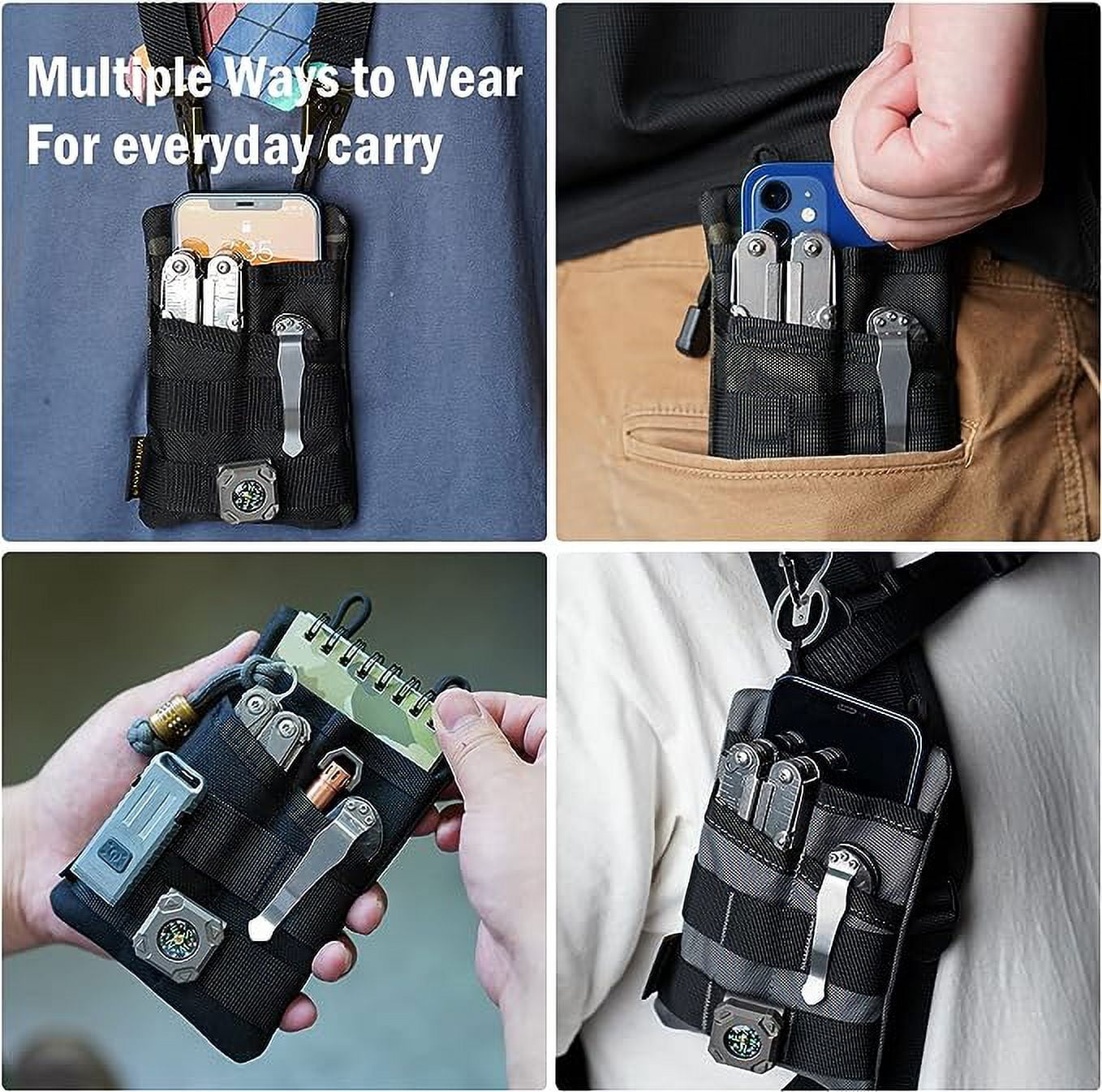 VIPERADE VE3 Tool Pouch Pocket Organizer, Nylon Tool Belt Loop Pouch with 4 Pockets Tool Storage EDC Pouch for Flashlight/Pocket Knife, Tactical Pen, Notebook (Black Camo)