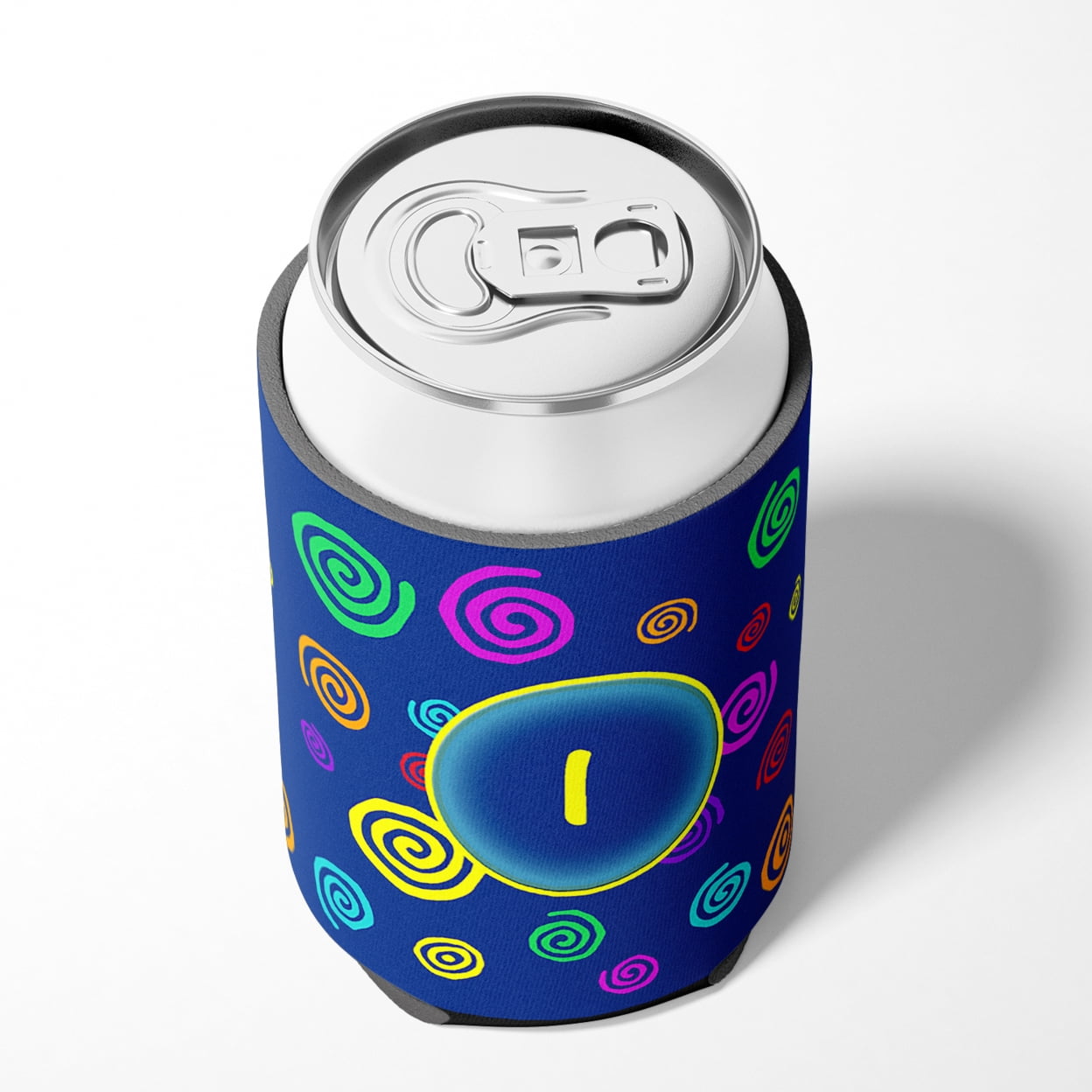 Letter I Initial Monogram - Blue Swirls Can or Bottle Hugger