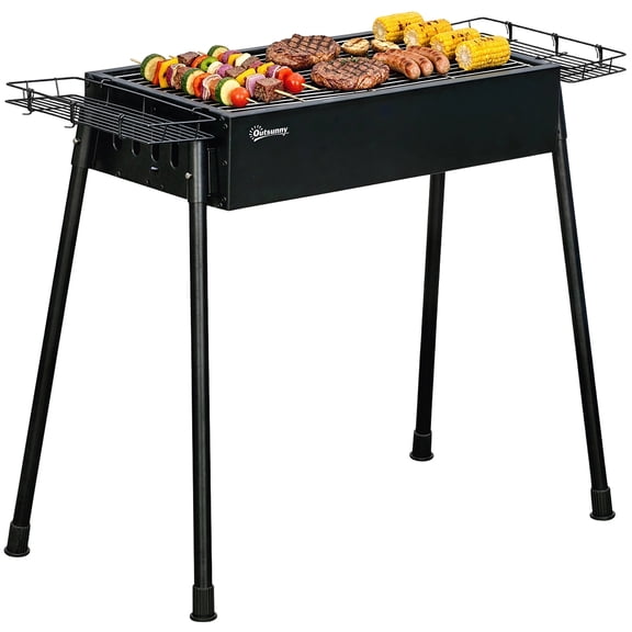 Outsunny Barbecue au Charbon Portable avec Paniers d'Assaisonnement et Crochets pour l'Extérieur