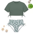 thumbnail image 2 of vigerkar Girls Swimsuits Short Sleeve Bathing Suit Fashion 2 Piece Drawstring Swimwear (Green, 7-8 Years), 2 of 5