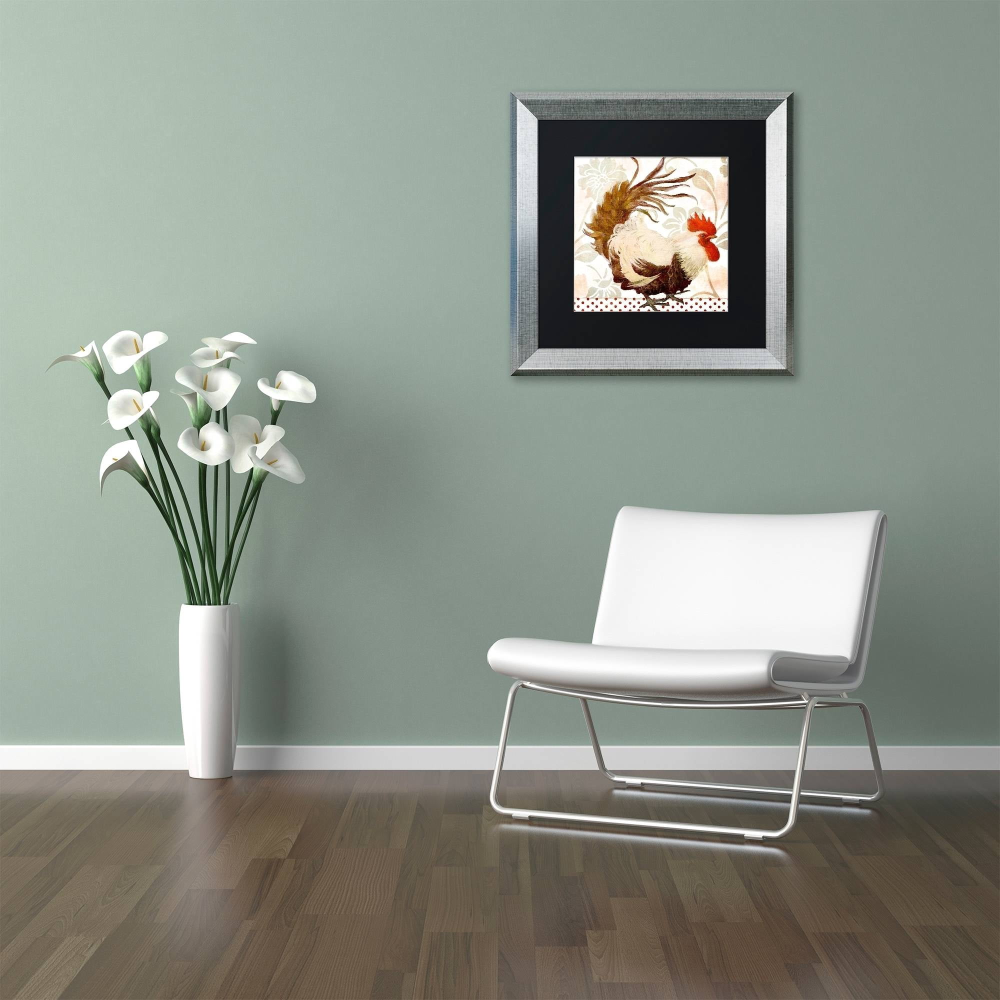 Trademark Fine Art "Rooster Damask II" Canvas Art by Color Bakery Black Matte, Silver Frame