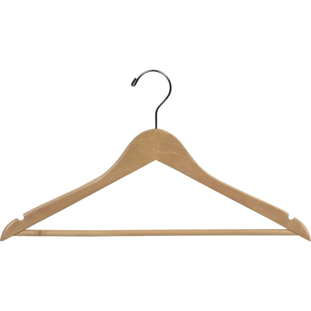International Hanger Natural Wood Suit Hanger with Solid Bar for Tops or Pants, 100 Pack