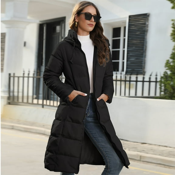Mid-length Slim Hooded Puffer Coat (S, Black)