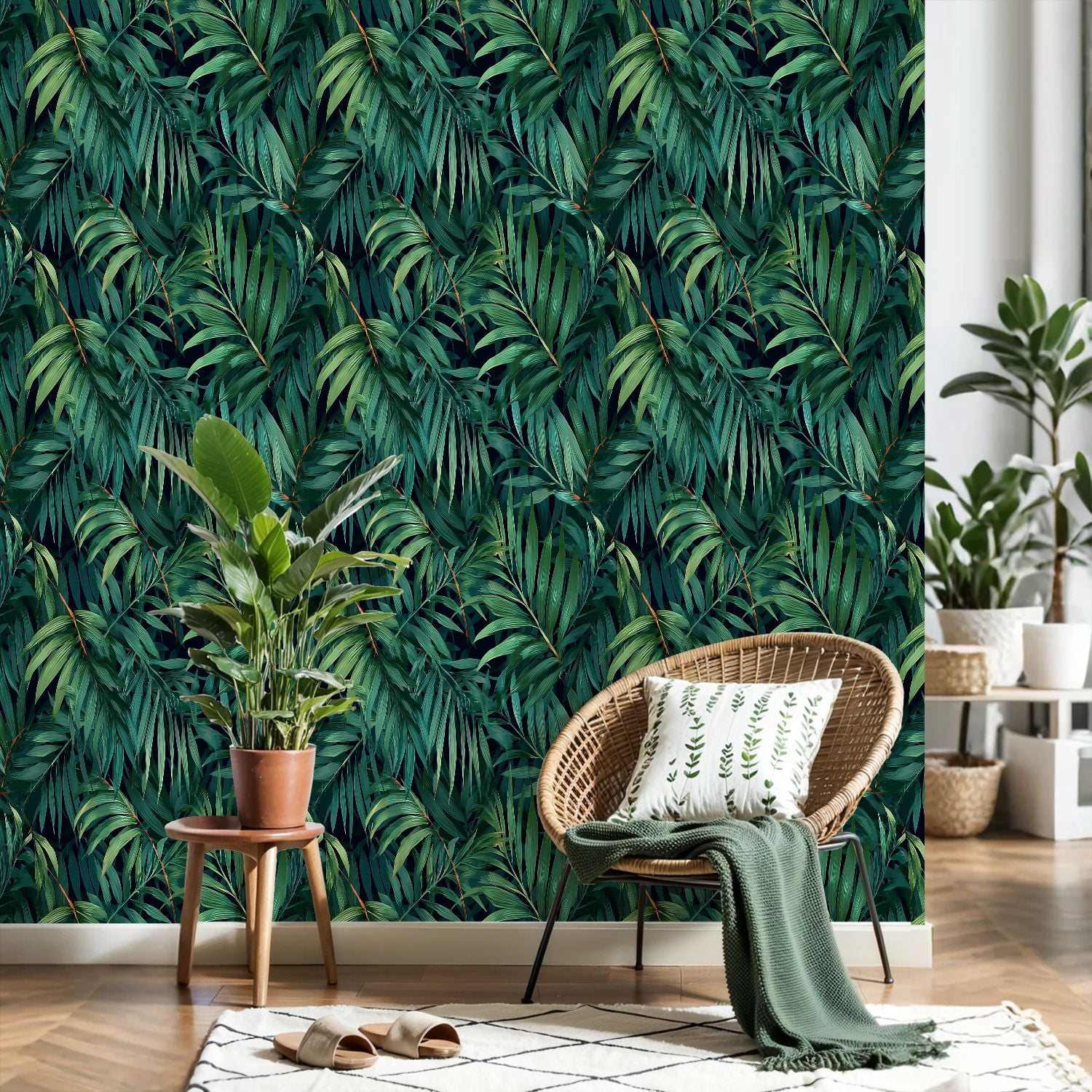 Peel and Stick Wallpaper palm frond Tropical leaves seamless Banana leaf Exotic design Hawaiian 24in x 118in Contact Paper Removable Self Adhesive Wall Mural Wall Decor for Bedroom Kitchen Cabinets