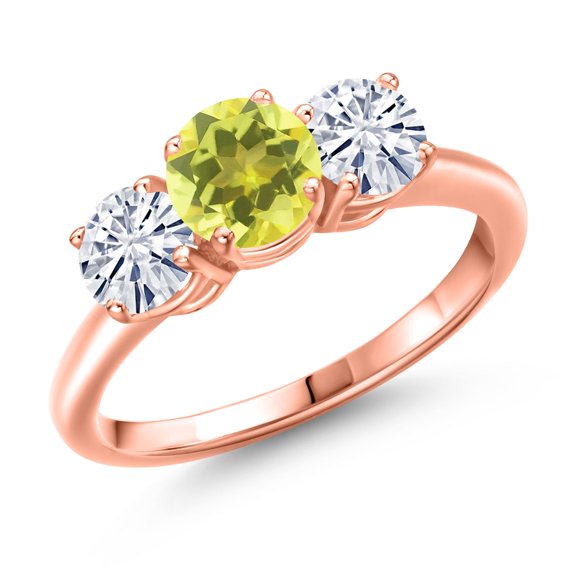 Gem Stone King 18K Rose Gold Plated Silver Canary Mystic Topaz and White Moissanite Engagement Ring for Women | 2.00 Cttw | Round 6MM | Gemstone November Birthstone | Size 9