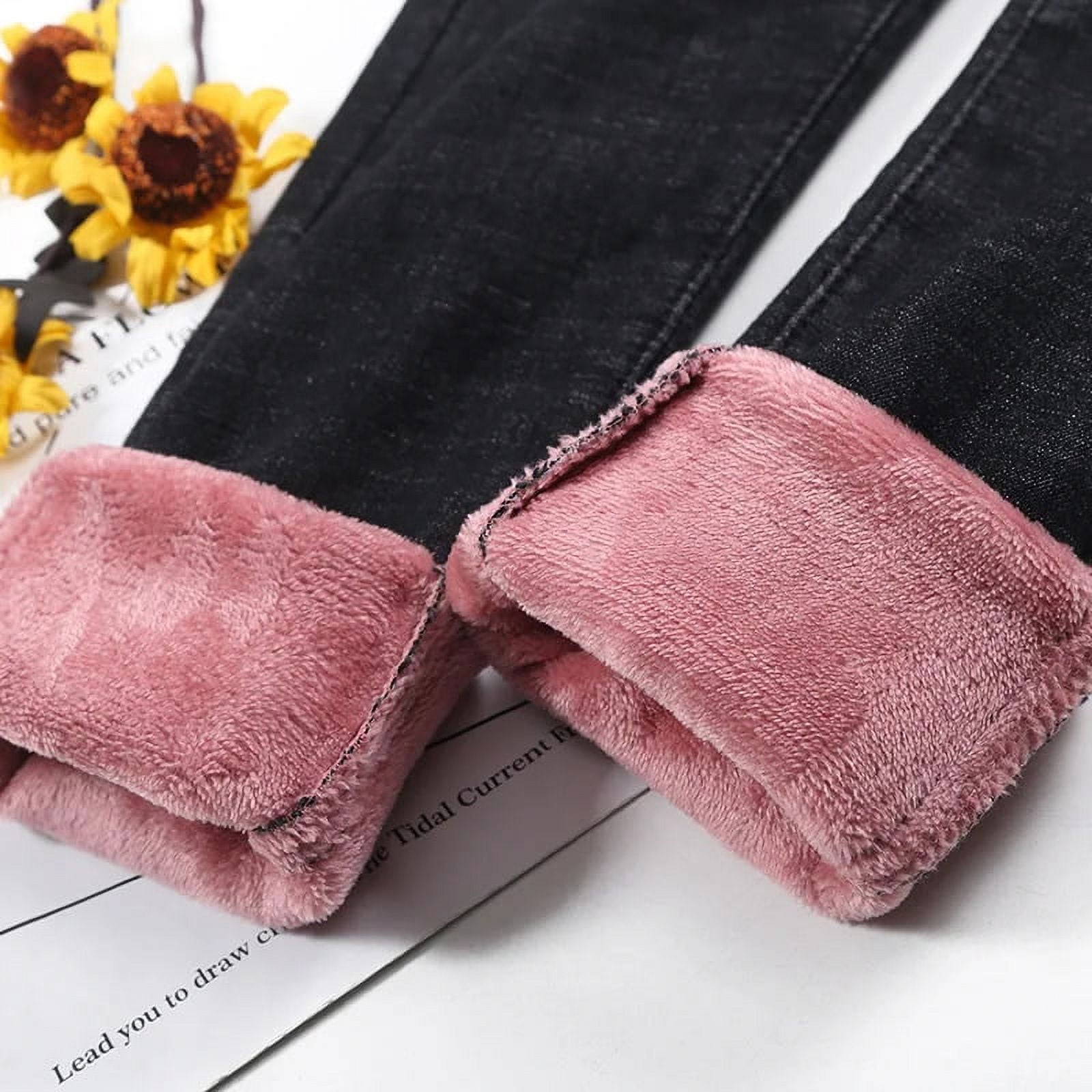 Women's Fleece Lined Skinny Jeans - High Waisted, Thickened Warm Winter Jeans, Blue, Size 4