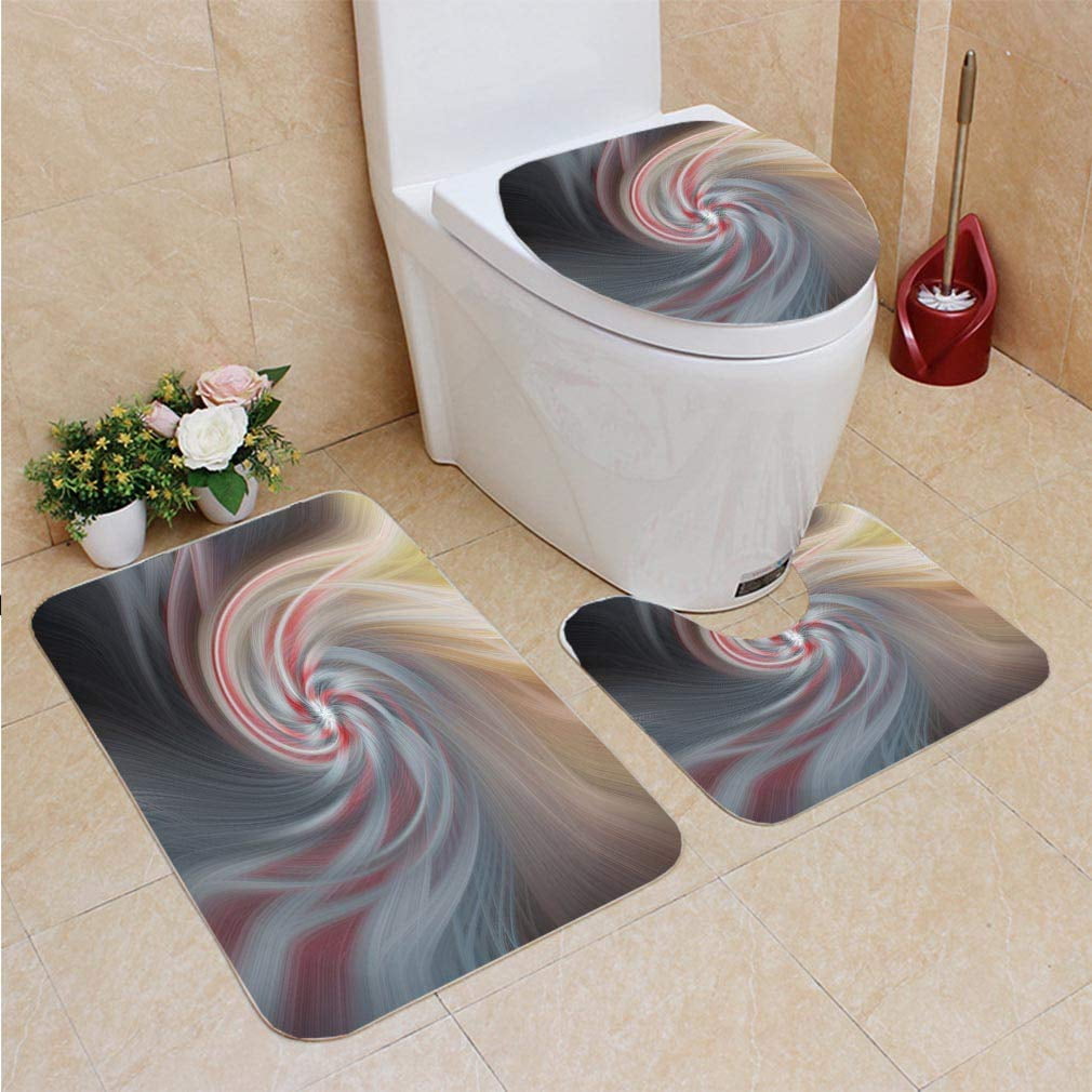 GOHAO Fine Abstract Gray 3 Piece Bathroom Rugs Set Bath Rug Contour Mat