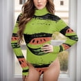 thumbnail image 5 of Watermelon Stripes Women's Bodysuit Jumpsuit Mock Turtle Neck Long Sleeve TopsOne Piece Leotards Shirt Yoga Outfits, 5 of 8