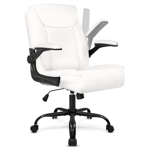 WDZS CHAIR Office Desk Computer Chair Ergonomic Executive Mid-Back Leather Gaming Chair with Adjustable Flip-Up Armrests Wheels Swivel for Home Study Task (White)