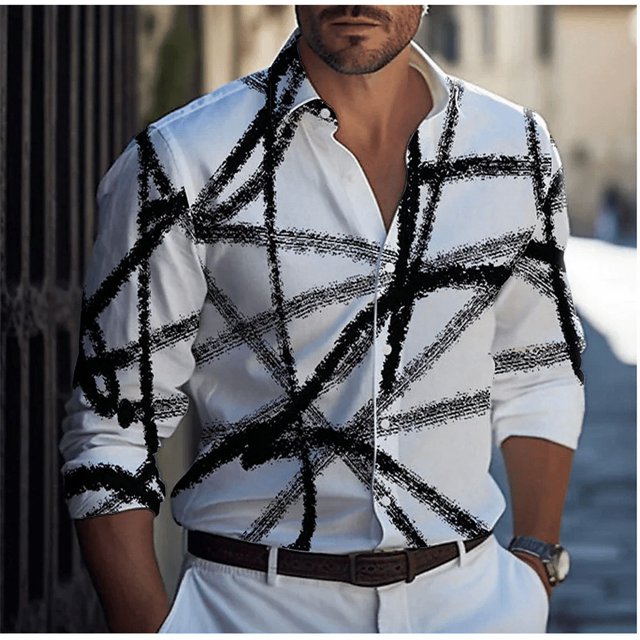 Camisa de hombre casual de moda de lujo con arte geométrico para fiesta callejera Vaion primavera verano solapa manga larga top 2024 nuevo estilo
