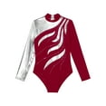thumbnail image 3 of YiZYiF Kids Girls Long Sleeve Shiny Rhinestones Gymnastics Leotard Cutout Back Dance Performance Bodysuit Burgundy 6, 3 of 5