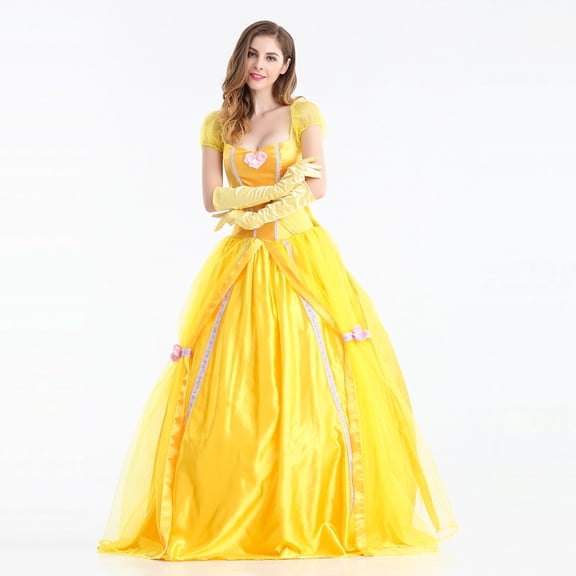 Beauty Princess Costume for Women, Princess Dress up Ball Gown with Gloves, Halloween Costume for Adult