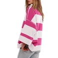 thumbnail image 5 of Women Plus Size Striped Tee Shirts Half Zip Long Sleeve V Neck Color Block Loose Fitting Casual Pullover Tee Tops,Hot Pink,M, 5 of 5