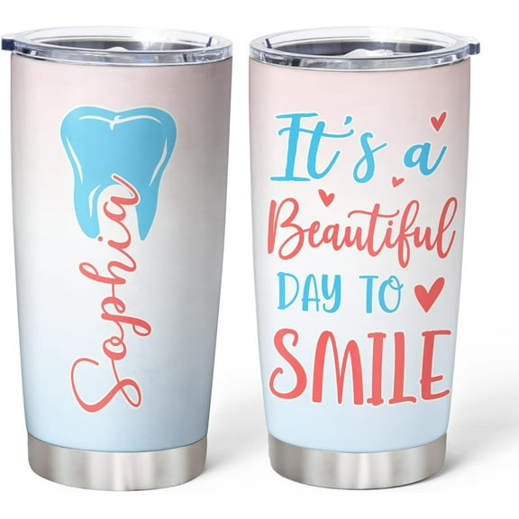 Personalized Dentist Tumbler - It's A Beautiful Day To Smile Stainless Steel Tumbler 20 oz With Lid - Idea Gifts For Dentists, Women, Dental Hygiene, Men, Hygienist - Gifts For Birthday