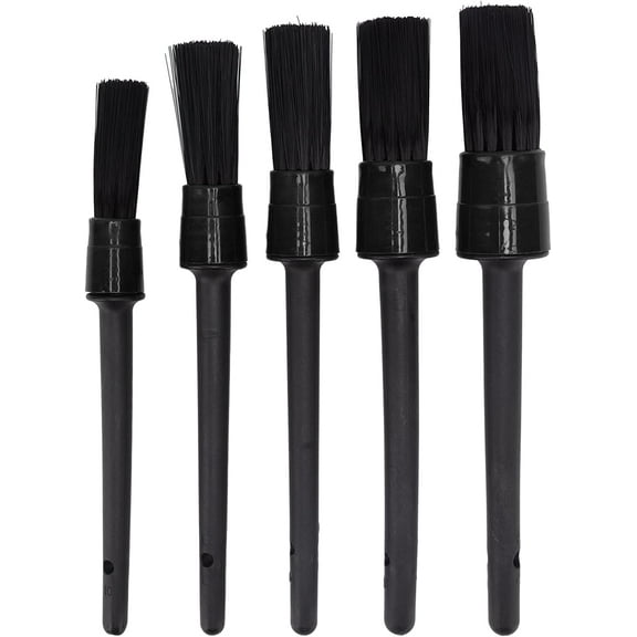 5 Pcs Car Detailing Brushes Set, Super Soft Auto Detail Brush for Automotive Cleaning Wheels, Dashboard, Interior, Exterior, Leather, Air Vents, Emblems(Black)