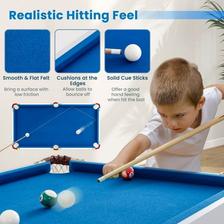 Costway 47'' Folding Billiard Table Pool Game Table for Kids w/ Cues & Chalk & Brush Blue - Blue