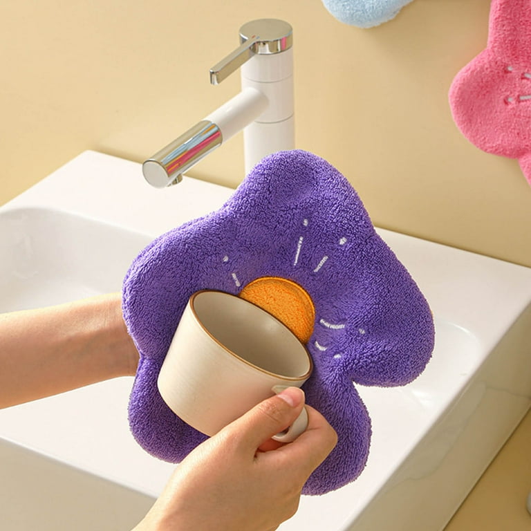 Cute Hand Towels Bathroom Towels with Hanging Loop Microfiber Coral Fleece  Absorbent for Kitchen Bathroom Bedroom