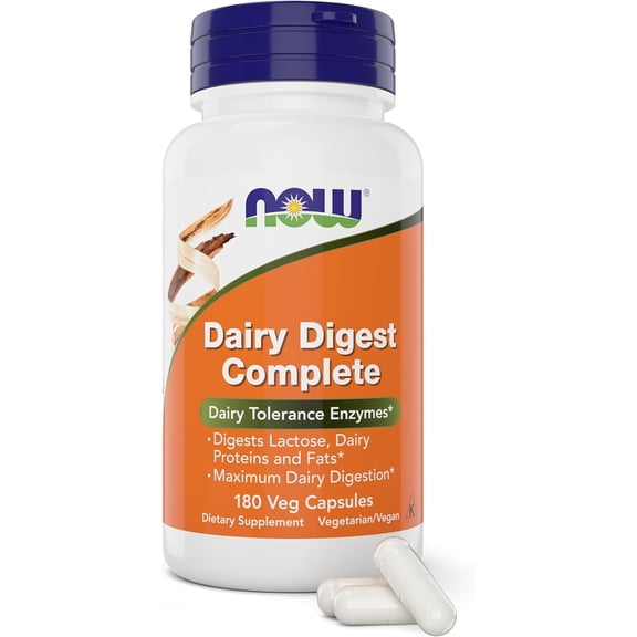 Now Dairy Digest Complete, 180 Veg Capsules, Lactose Digestion Support*, Dairy Tolerance Enzymes*