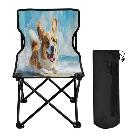 YAZAOO Camping Chairs Modern Corgi Play on The Beach Pattern Folding chair