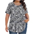 thumbnail image 1 of Pisexur Hauts de Printemps pour Femmes Blouses pour Femmes Décontractées Mode Féminine Imprimé Col Rond Manches Courtes Plissé Ample Multicolore,5TG, 1 of 5