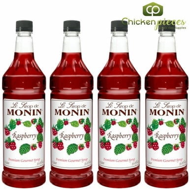 Monin Raspberry Beverage Syrup, Authentic Gourmet Fruit Flavor for Cocktails, Coffee, and Tea, 1L (33.81 oz), 4/Case