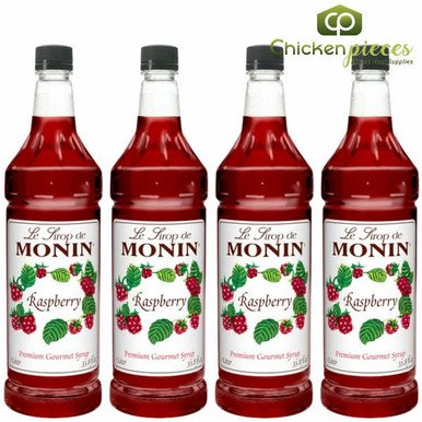 Monin Raspberry Beverage Syrup, Authentic Gourmet Fruit Flavor for Cocktails, Coffee, and Tea, 1L (33.81 oz), 4/Case