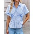 thumbnail image 3 of Blusa Tankaneo para mujer con estampado peplum y botones, color azul, 3 of 6