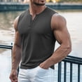 thumbnail image 2 of Mens Muscle Tank Tops Button Waffle Sleeveless Workout Gym Slim Fit Henley Shirt Casual Basic Summer Beach Top, 2 of 7
