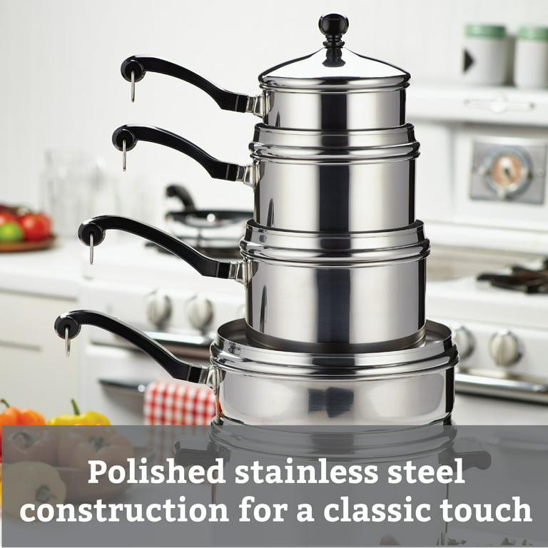 Farberware Classic Series Stainless Steel 2-Quart Covered Saucepan with Double Boiler Insert