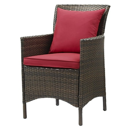 Balcony Dining Furniture Modern Contemporary Urban Design Outdoor Patio Balcony Garden Furniture Side Dining Chair Armchair, Rattan Wicker, Red Brown ()