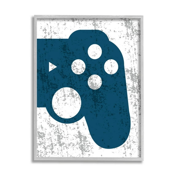Stupell Industries Blue Gaming Controller Shape Graphic Art Gray Framed Art Print Wall Art, Design by Kim Allen