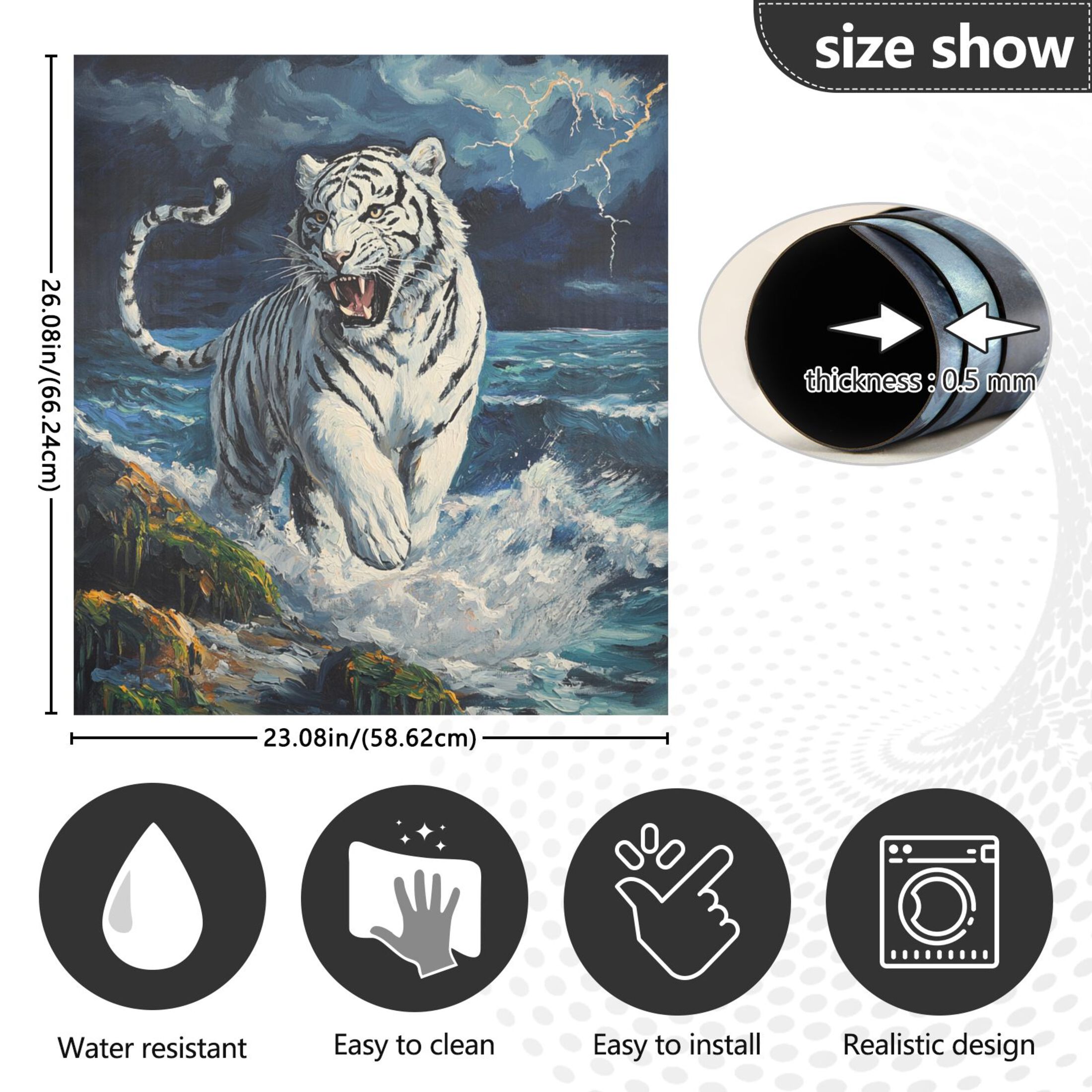 Dishwasher Magnetic Sticker 23x26 Inch Refrigerator Magnetic Sticker Washing Machine Magnetic Sticker Kitchen Panel Magnetic Sticker Home Decor The Sea and The White Tiger