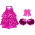 thumbnail image 4 of TiaoBug Kids Girls Cheer Dance Performance Costume Shiny Sequins Halter Ballet Dance Leotard Dress Rose 10, 4 of 5