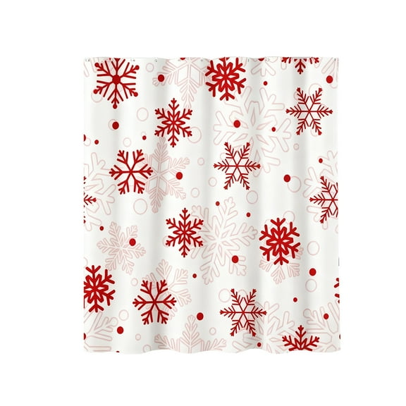 Christmas Shower Curtain, Snowflake Pattern Bathroom Decor with 12 Hooks, Waterproof Polyester Fabric for Bath Tub(Red)
