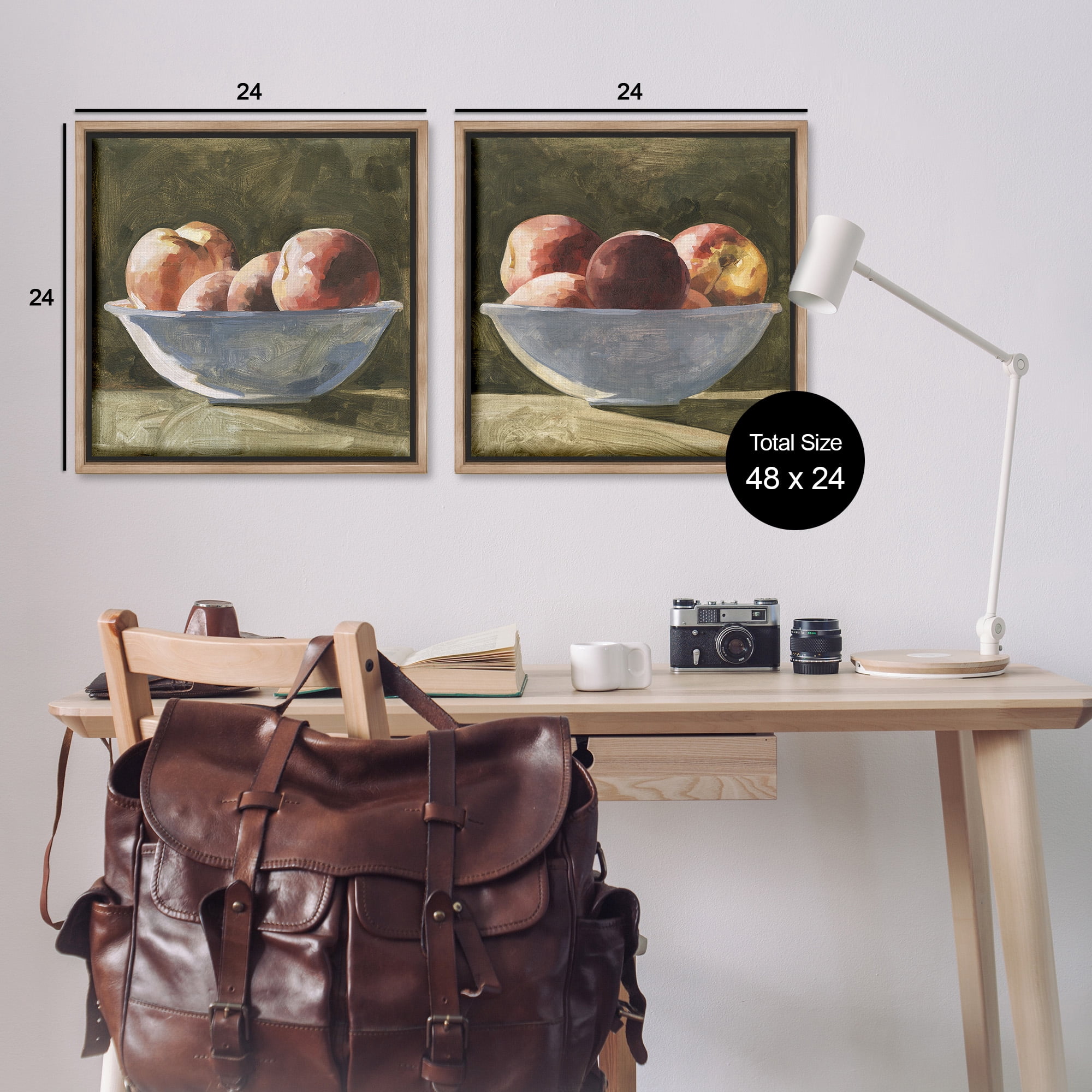 Stupell Industries Bowls of Apples Food & Beverage Painting Brown Floater Framed Canvas Art Print Wall Art, 25 x 25, Set of 2
