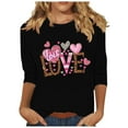 thumbnail image 2 of VgaVtl Tee Shirts for Women Valentines Day 3/4 Sleeve Women Plus Size Tops Festivals Loose Love Print Casual Layering Tops, 2 of 4