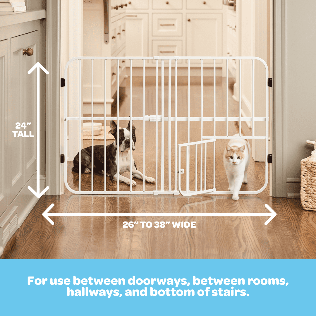 Carlson Pet Products Tuffy Metal Expandable Pet Gate, Includes Small Pet Door, 24" H x 42" L Inch, White
