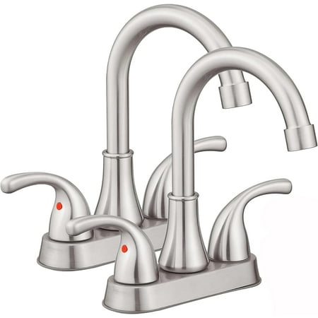 Kede Brushed Nickel Bathroom Sink Faucet 4 Inch Faucet 2 Handle with Pop-up Drain Stopper and Supply Hoses(Set of 2)