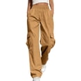 thumbnail image 6 of Women's Straight Leg Cargo Pants Trousers Bottoms with Pockets Casual Daily Work Office Commuting Solid Color Relaxed Fit Stretchy Travel Essentials for Women | Aestivo,Coffee L, 6 of 9