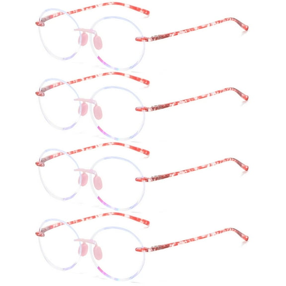 4 Pairs of Red Ultra-light Anti-blue Light Reading Glasses 1.00 for Women Oval Fashion Rimless Readers  1.00 TR90
